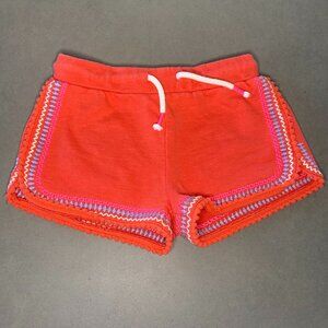 Mini Boden Embroidered Trim Shorts | Bright Coral | Size 5Y